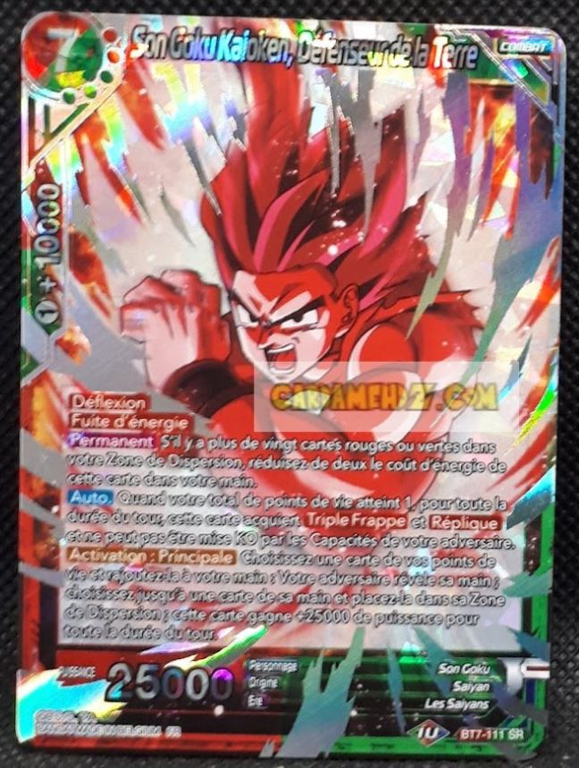 Carte Dragon Ball Super Card Game Assault of the Saiyans BT7-111 SR (fr) bandai son goku kaioken defenseur de la terre dbs foil prisme holo cardamehdz point com mehdz atout