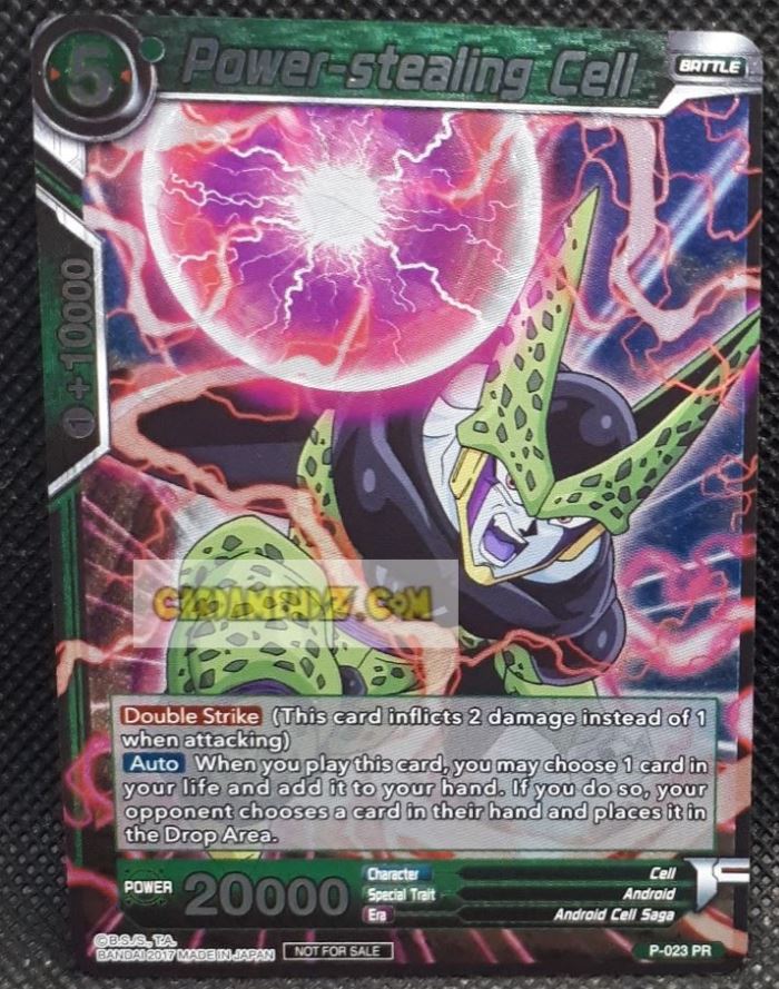 Carte Dragon Ball Super Card Game Carte promo power stealing cell P-023 PR (us) Bandai dbscg hors serie prisme holo foil cardamehdz point com mehdz atout