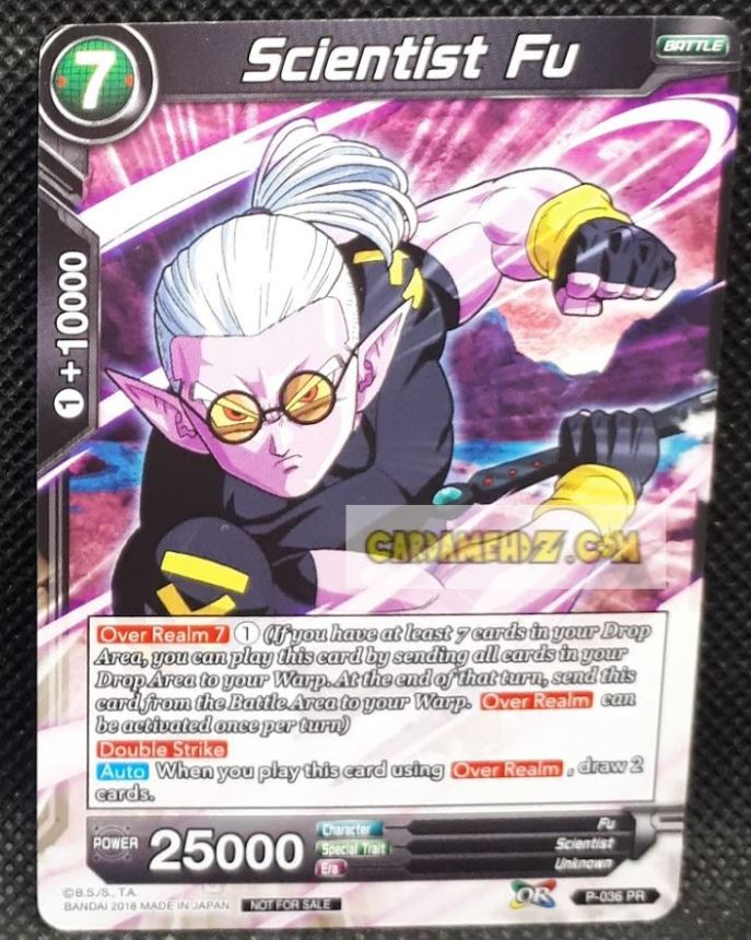 Carte Dragon Ball Super Card Game Carte promo scientist fu P-036 PR (us) Bandai dbscg hors serie cardamehdz point com mehdz atout