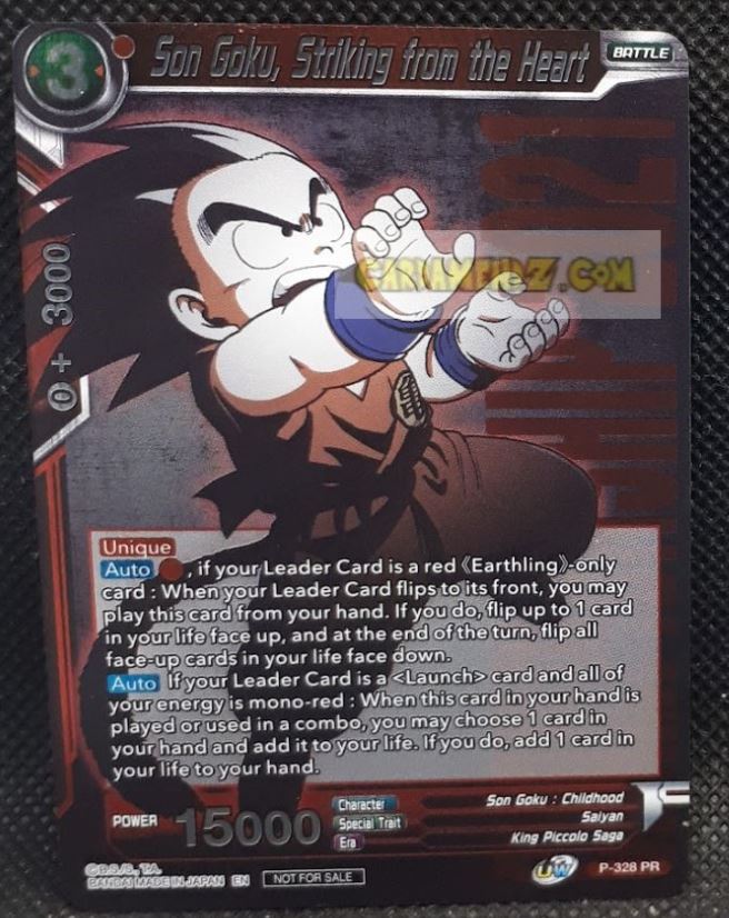 Carte Dragon Ball Super Card Game Carte promo songoku striking from the heart P-328 PR (US) (foil) Bandai dbscg hors serie prisme holo cardamehdz point com mehdz atout