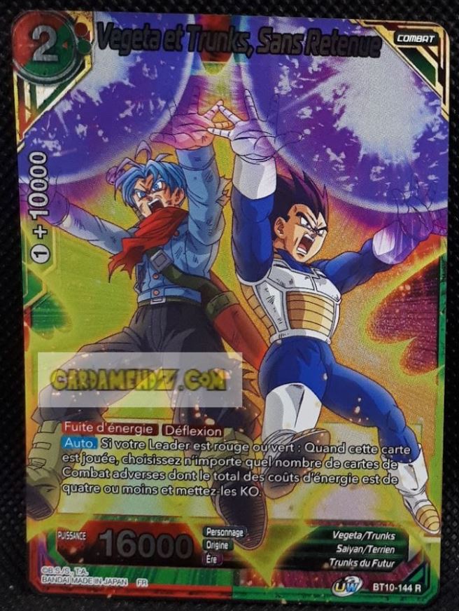 Carte Dragon Ball Super Card Game Fr Rise of the Unison Warrior BT10-144 R (2020) bandai vegeta et trunks sans retenue dbscg prisme foil holo cardamehdz point com mehdz atout