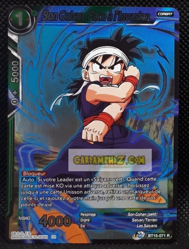 Carte Dragon Ball Super Card Game Fr UWS Boost Saiyan Showdown BT15-071 R (2021) (fr) bandai son gohan face à l invasion dbscg prisme foil holo cardamehdz point com mehdz atout