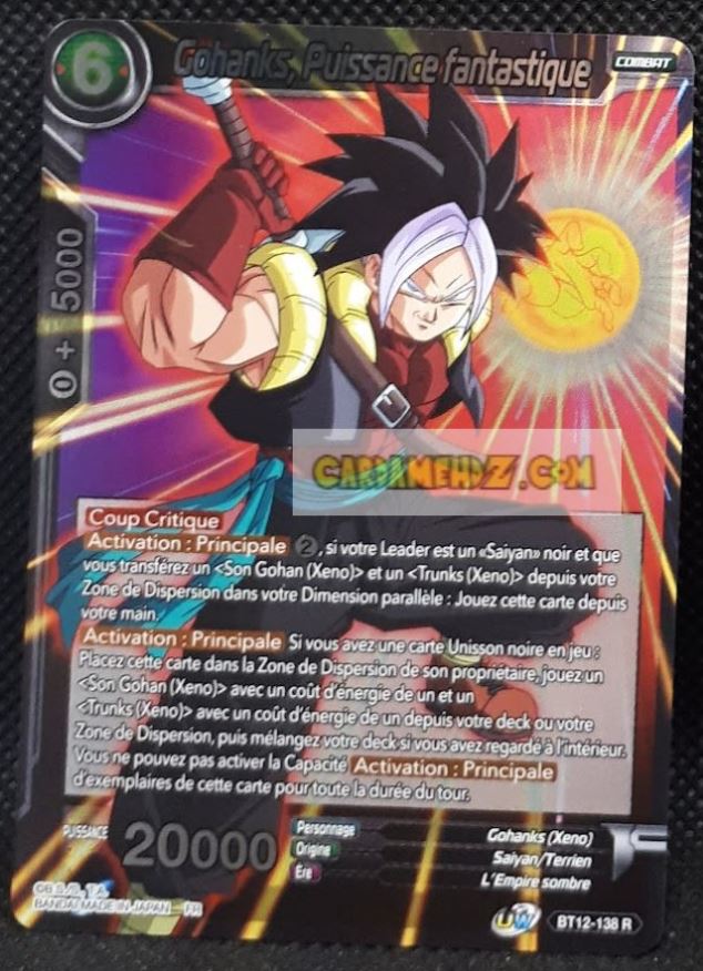 Carte Dragon Ball Super Card Game Fr Unison Warrior Series 3 BT12-138 R (2021) bandai gohanks puissance fantastique dbscg prisme foil holo cardamehdz point com mehdz atout