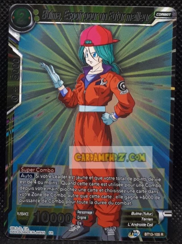 Carte Dragon Ball Super Card Game Fr Unison Warrior Series 4 BT13-105 R (2021) bandai bulma espoir pour un futur meilleur dbscg prisme foil holo cardamehdz point com mehdz atout