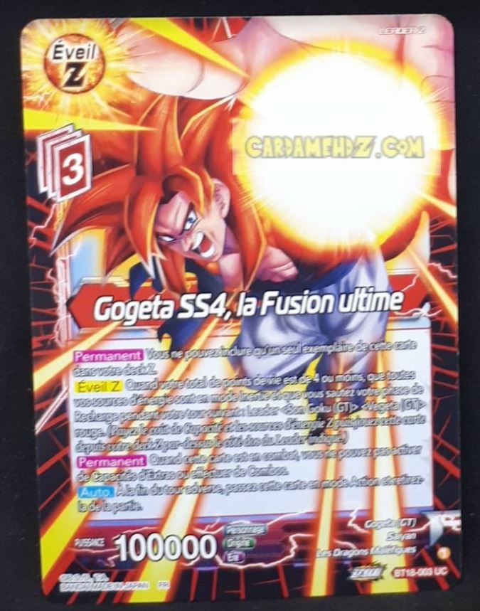 Carte Dragon Ball Super Card Game Zenkai Series Dawn Of The ZLegends BT18-003 UC (Fr) (2022) bandai gogeta ss4 la fusion ultime dbscg commune cardamehdz point com