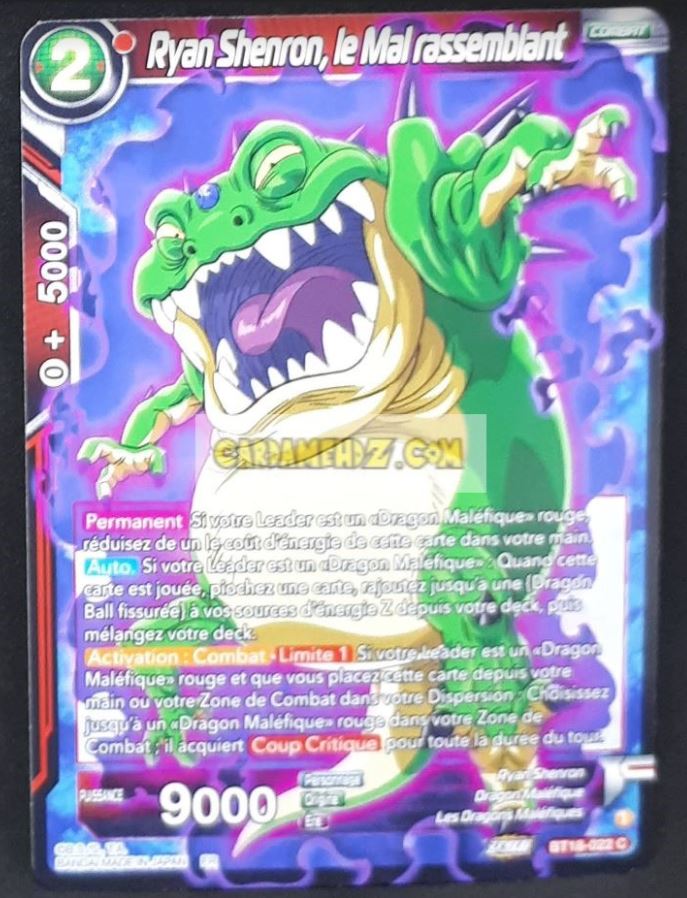 Carte Dragon Ball Super Card Game Zenkai Series Dawn Of The ZLegends BT18-022 C (Fr) (2022) bandai ryan shenron le mal rassemblant dbscg commune cardamehdz point com
