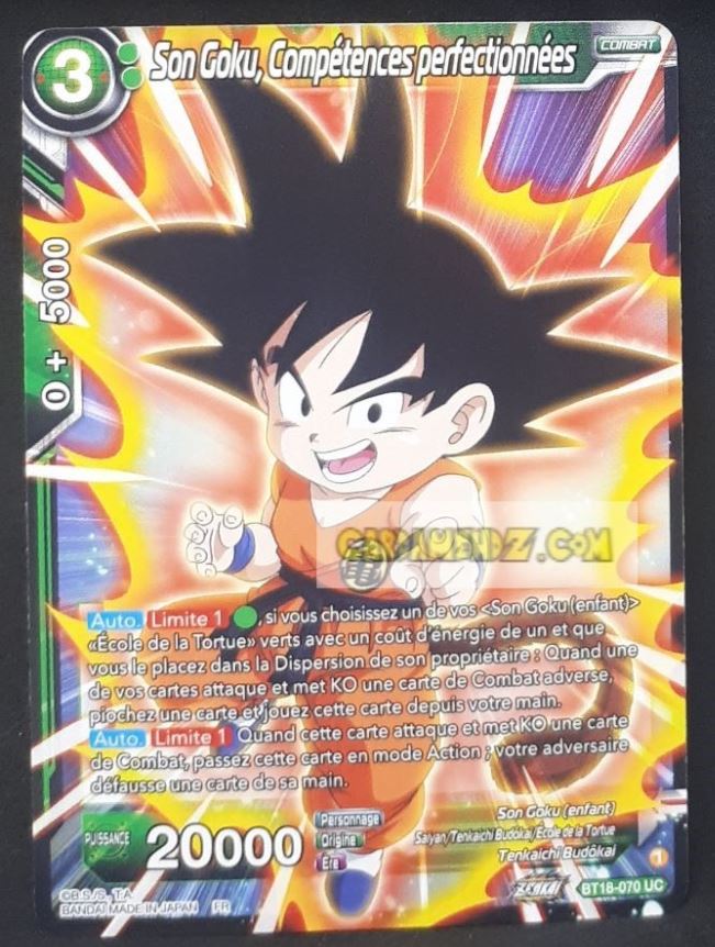 Carte Dragon Ball Super Card Game Zenkai Series Dawn Of The ZLegends BT18-070 UC (Fr) (2022) bandai songoku competences perfectionnees dbscg commune cardamehdz point com