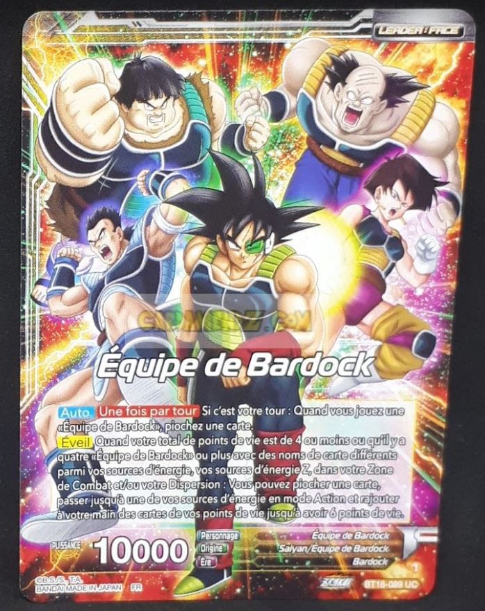 Carte Dragon Ball Super Card Game Zenkai Series Dawn Of The ZLegends BT18-089 UC (Fr) (2022) bandaI EQUIPE DE BARDOCK dbscg commune cardamehdz point com