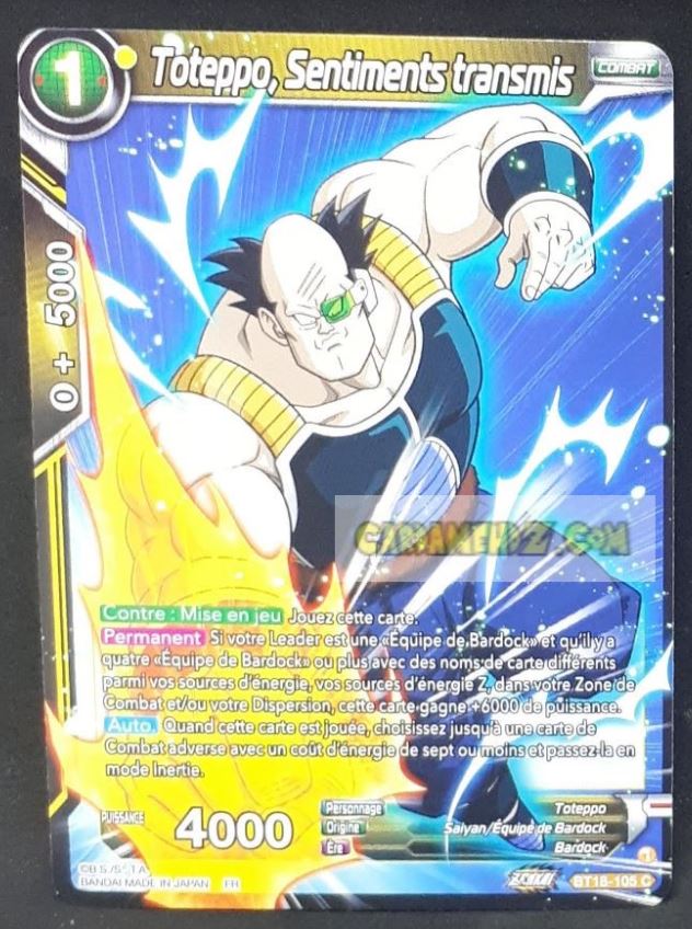 Carte Dragon Ball Super Card Game Zenkai Series Dawn Of The ZLegends BT18-105 C (Fr) (2022) bandaI toteppo sentiments transmis dbscg commune cardamehdz point com