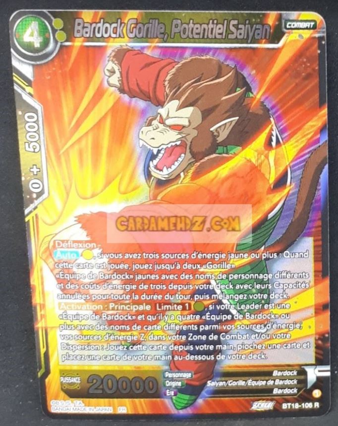 Carte Dragon Ball Super Card Game Zenkai Series Dawn Of The ZLegends BT18-106 R (Fr) (2022) bandai bardock gorille potentiel saiyan dbscg commune cardamehdz point com
