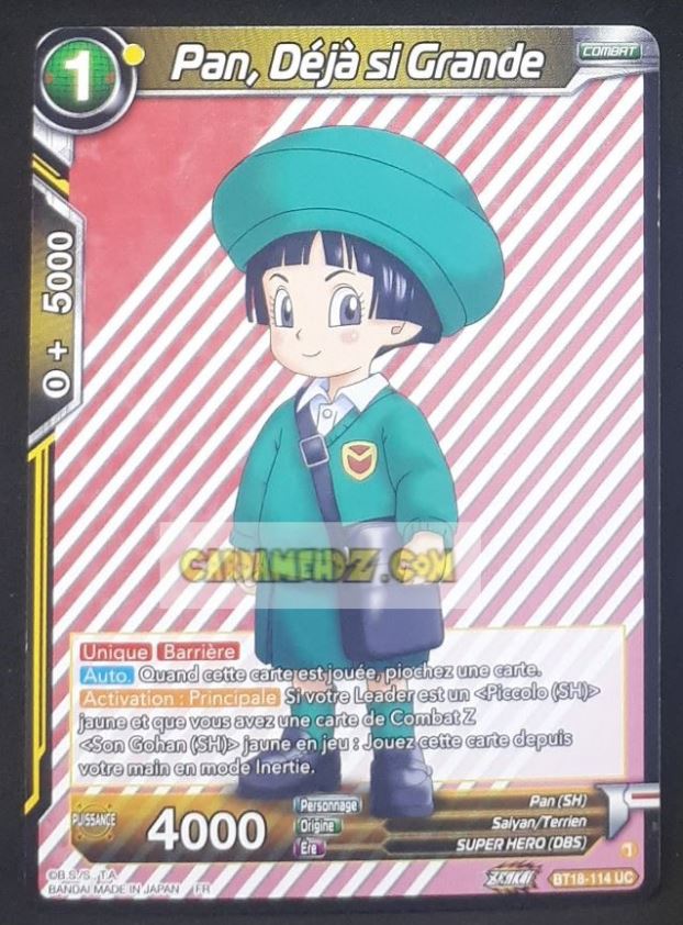 Carte Dragon Ball Super Card Game Zenkai Series Dawn Of The ZLegends BT18-114 UC (Fr) (2022) bandai pan deja si grande dbscg commune cardamehdz point com