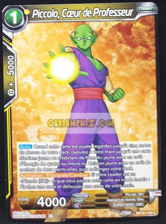 Carte Dragon Ball Super Card Game Zenkai Series Dawn Of The ZLegends BT18-116 C (Fr) (2022) bandai piccolo coeur de professeur dbscg commune cardamehdz point com