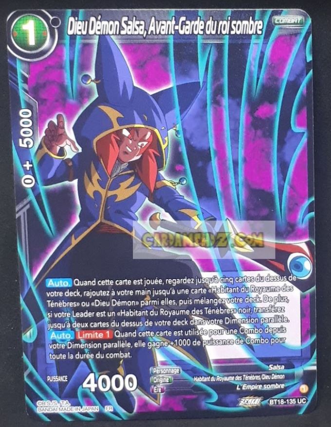 Carte Dragon Ball Super Card Game Zenkai Series Dawn Of The ZLegends BT18-135 UC (Fr) (2022) bandai dieu demon salsa avant garde du roi sombre dbscg commune cardamehdz point com