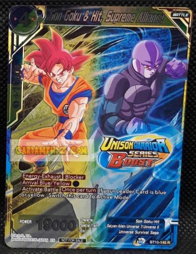Carte Dragon Ball Super Card Game us Rise of the Unison Warrior BT10-145 R (pre release promo version) (2020) bandai son goku & hit supreme alliance dbscg prisme foil holo cardamehdz point com mehdz atout