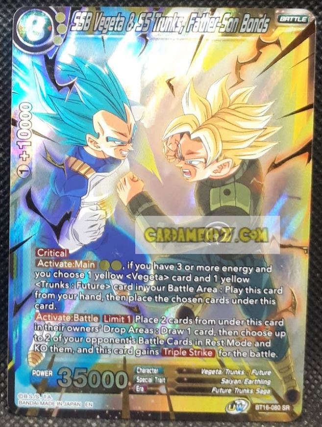 Carte Dragon Ball Super Card Game us Unison Warrior Series Boost Set 7 BT16-080 SR (2022) bandai vegeta ssb & trunks ss father son bonds dbs prisme foil holo cardamehdz point com mehdz atout
