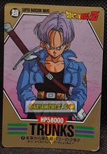 Charger l'image dans la galerie, Carte dragon ball z Super Barcode Wars Part 1 n° 7 (1992) bandai trunks dbz cardamehdz point com mehdz atout