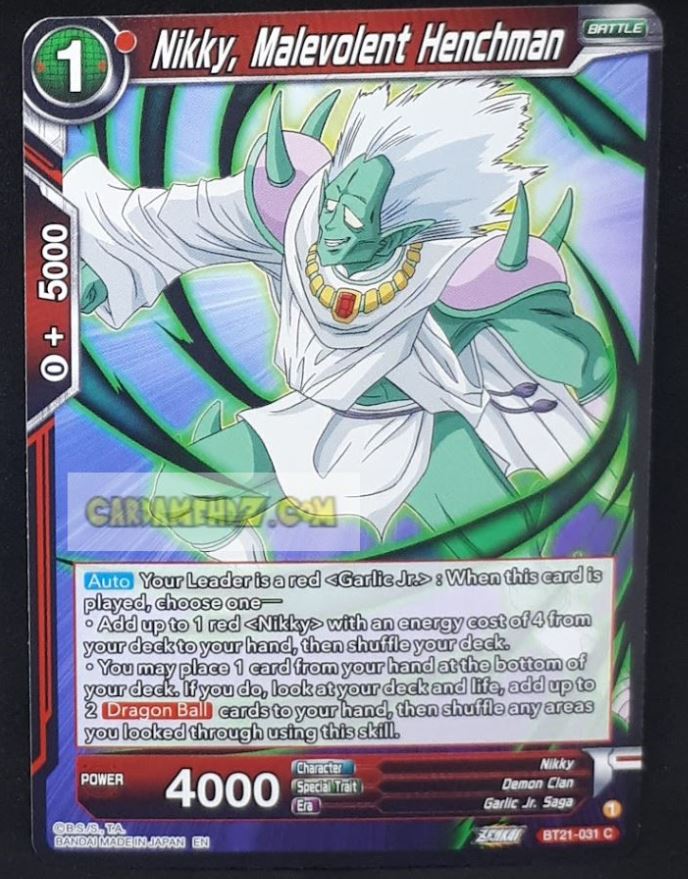 carte Dragon Ball Super Card Game Wild Resurgence n° BT21-031 C (us) bandai nikky malevolent henchman dbs cardamehdz point com