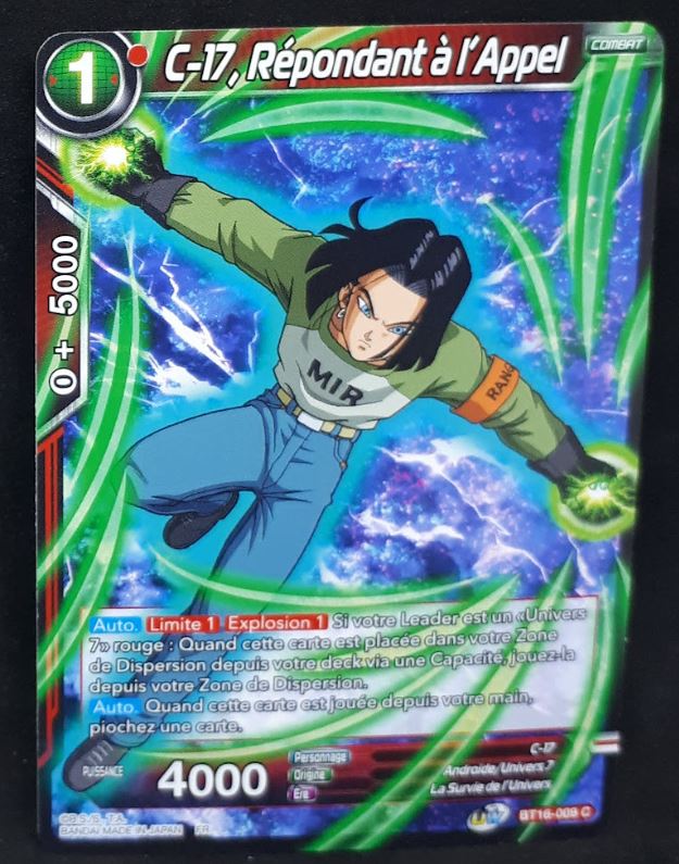 Carte Dragon Ball Super Card Game FR Unison Warrior Series Boost Set 7 BT16-009 C (2022) bandai C 17 répondant à l 'appel dbscg cardamehdz