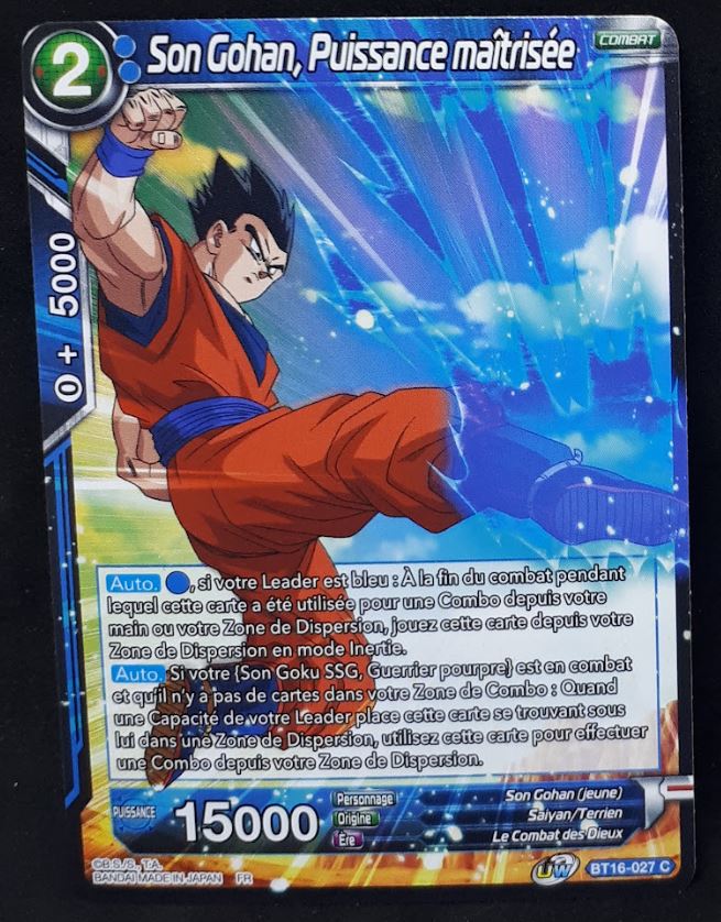 Carte Dragon Ball Super Card Game FR Unison Warrior Series Boost Set 7 BT16-027 C (2022) bandai songohan puissance maitrisée dbscg cardamehdz