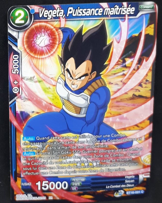 Carte Dragon Ball Super Card Game FR Unison Warrior Series Boost Set 7 BT16-031 C (2022) bandai vegeta puissance maitrisée dbscg cardamehdz