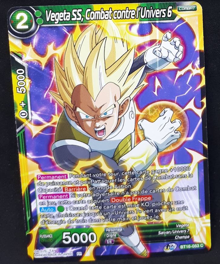 Carte Dragon Ball Super Card Game FR Unison Warrior Series Boost Set 7 BT16-053 C (2022) bandai vegeta ss combat contre l univers 6 dbscg cardamehdz
