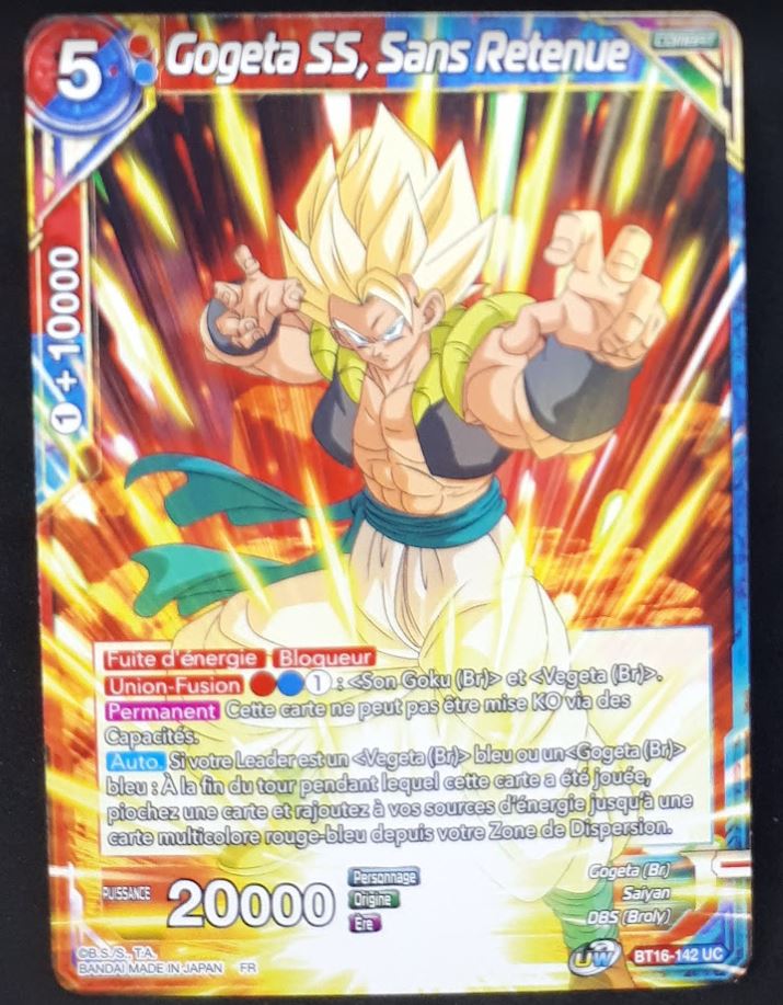 Carte Dragon Ball Super Card Game FR Unison Warrior Series Boost Set 7 BT16-142 UC (2022) bandai gogeta ss sans retenue dbscg cardamehdz 