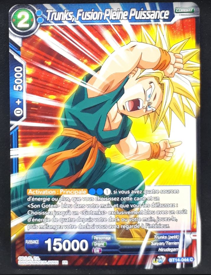 Carte Dragon Ball Super Card Game FR Unison Warrior Series Set 05 BT14-044 C bandai trunks fusion pleine puissance dbscg cardamehdz