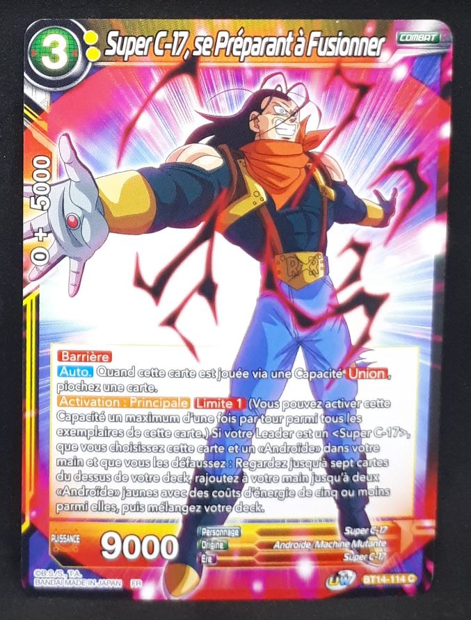 Carte Dragon Ball Super Card Game FR Unison Warrior Series Set 05 BT14-114 C bandai super c 17 se préparant à fusionner dbscg cardamehdz