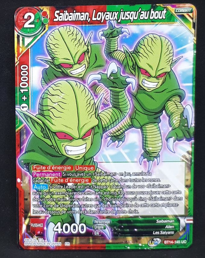 Carte Dragon Ball Super Card Game FR Unison Warrior Series Set 05 BT14-145 UC bandai saibaiman loyaux jusqu'au bout dbscg cardamehdz