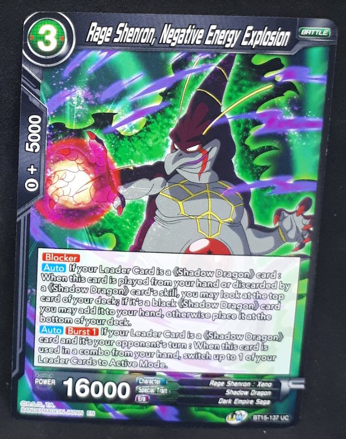 Carte Dragon Ball Super Card Game Us UWS Boost Saiyan Showdown BT15-137 UC bandai rage shenron negative energy explosion dbscg 