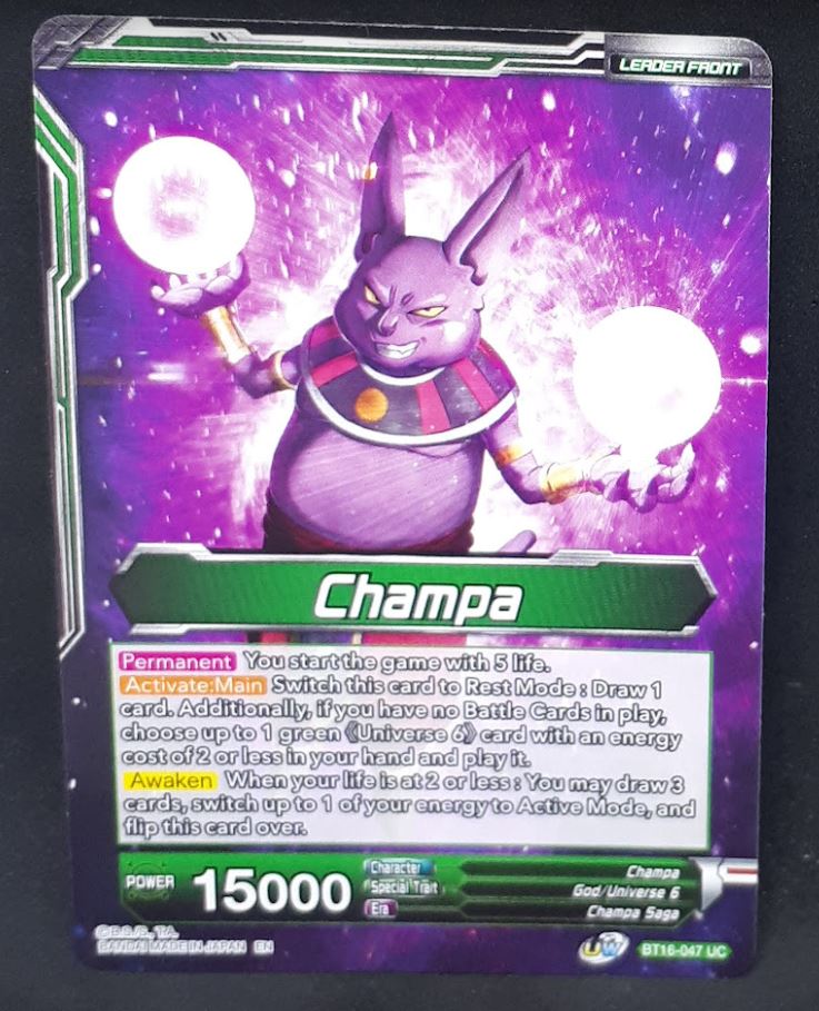 Carte Dragon Ball Super Card Game Us Unison Warrior Series Boost Set 7 BT16-047 UC (2022) bandai champa dbscg