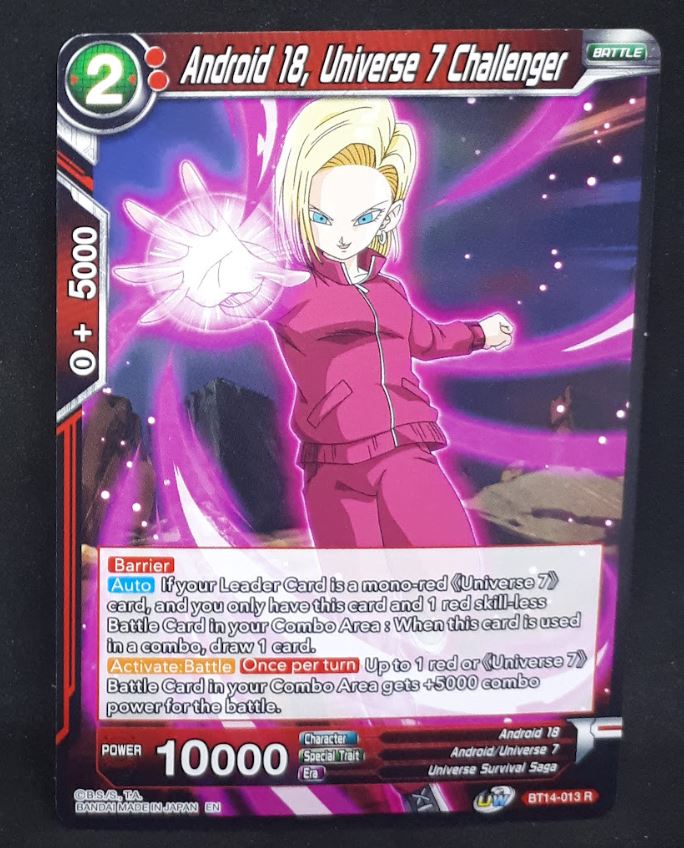 Carte Dragon Ball Super Card Game Us Unison Warrior Series Set 05 BT14-013 R bandai android 18 universe 7 challenger dbscg cardamehdz 