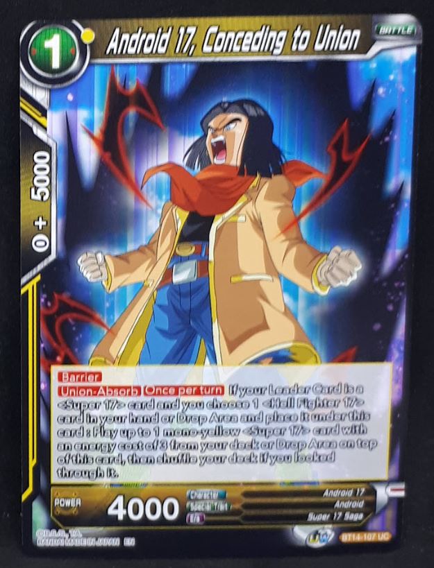 Carte Dragon Ball Super Card Game Us Unison Warrior Series Set 05 BT14-107 UC bandai android 17 conceding to union dbscg
