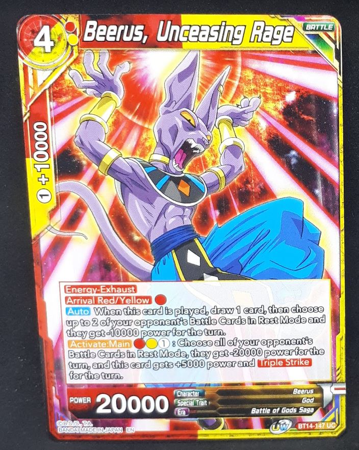 Carte Dragon Ball Super Card Game Us Unison Warrior Series Set 05 BT14-147 UC bandai beerus inceasing rage dbscg