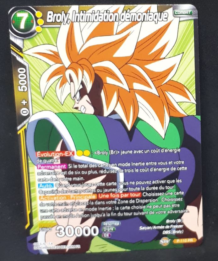 Carte Dragon Ball Super Card Game fr Carte promo n°P-110-PR Bandai broly intimidation demoniaque dbscg hors serie