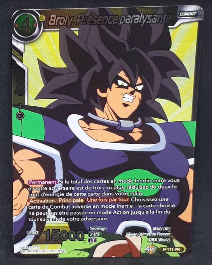 Carte Dragon Ball Super Card Game fr Carte promo n°P-110-PR Bandai broly presence paralysante dbscg hors serie foil