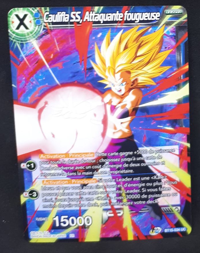 Carte Dragon Ball Super Card Game fr UWS Boost Saiyan Showdown BT15-034 UC bandai caulifla ss attaquante fougeuse dbscg cardamehdz