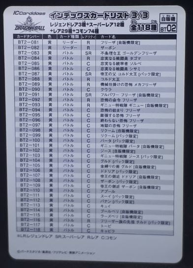 Carte dragon ball super Ic Carddass checklist bt2 3-3 (2015) bandai dbs cardamehdz