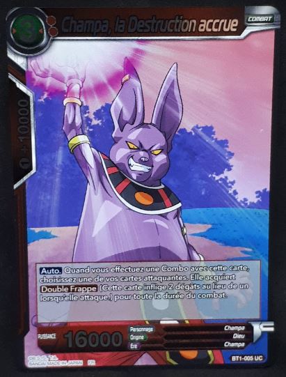 carte Dragon Ball Super Card Game Fr Galactic Battle BT1-005 UC (2018) bandai Champa, La destruction accrue dbscg foil cardamehdz