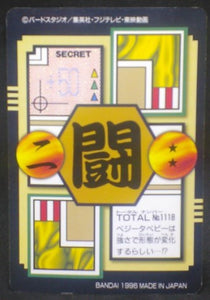 trading card game jcc carte dragon ball gt Carddass Part 28 n°118 (Total n°1118) (1996) bandai vegeta dbgt cardamehdz verso