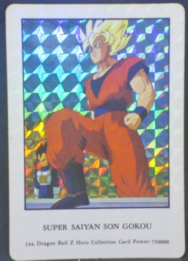 trading card game jcc carte dragon ball z Hero Collection Part 1 n°134 (1993) Prisme Holo Dbz Songoku ssj1 Amada