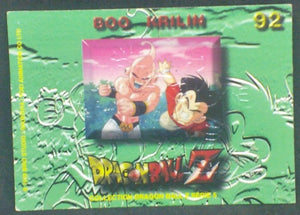 trading card game jcc carte dragon ball z carte française panini serie 5 n°92 (1999) krilin vs majin boo dbz prisme cardamehdz verso