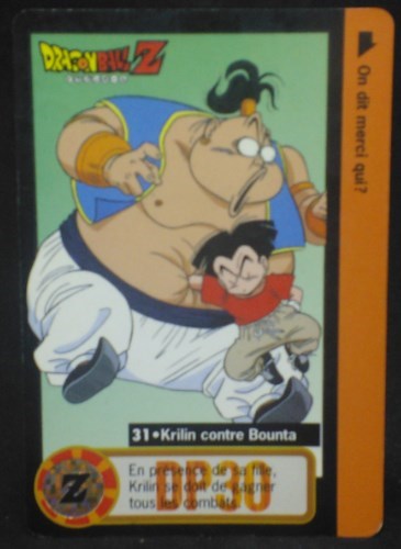 carte dragon ball z carddass fr part 17 n°31 (total n°677) (1995) bandai krilin vs bounta dbz cardamehdz